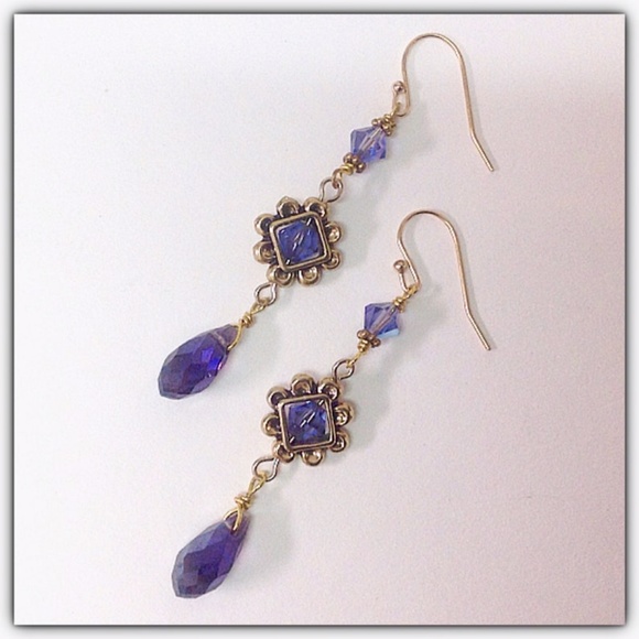 Amethyst Purple Long Crystals Earrings - Picture 3 of 6